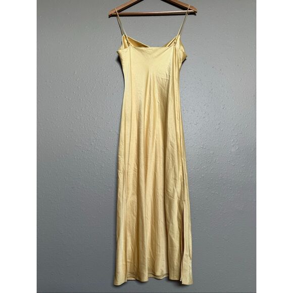 Express Yellow Satin Midi Slip Dress Womens Medium Cowl Neck - Picture 5 of 14